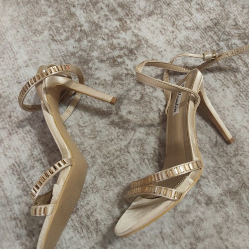 Satin sandals new with rhinestones, size 37, champagne light gold