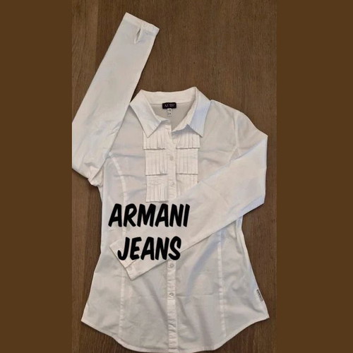 Armani Jeans White Blouse with Pleated Details, Like New, Size 10