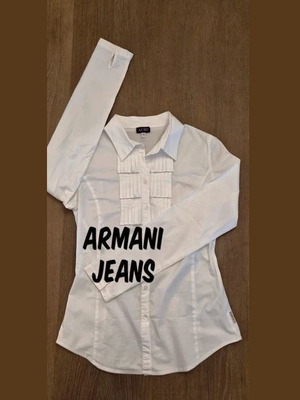 Armani Jeans White Blouse with Pleated Details, Like New, Size 10