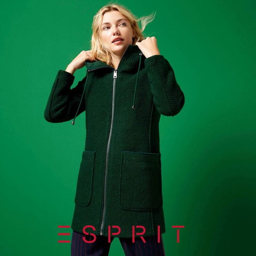 Esprit wool green coat with hood used, size M