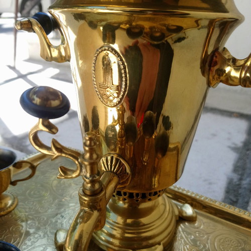 Small Russian Samovar OA Moscow new with tray and 6 tea cups