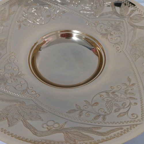 Gold Plated Handmade Fruit Bowl Greece, embossed design, 27.5cm