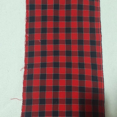 Cotton loom fabric new, red with black squares, 30cm width