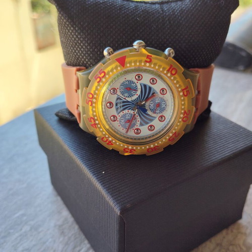 Swatch chrono wristwatch, colorful, new strap and battery