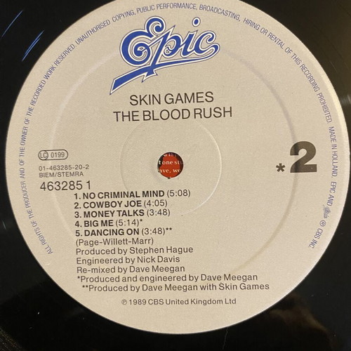 Skin Games The Blood Rush vinyl record like new, 1989 alternative rock