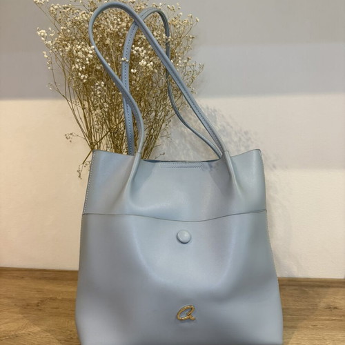 Axel shoulder bag medium size used, gray and turquoise