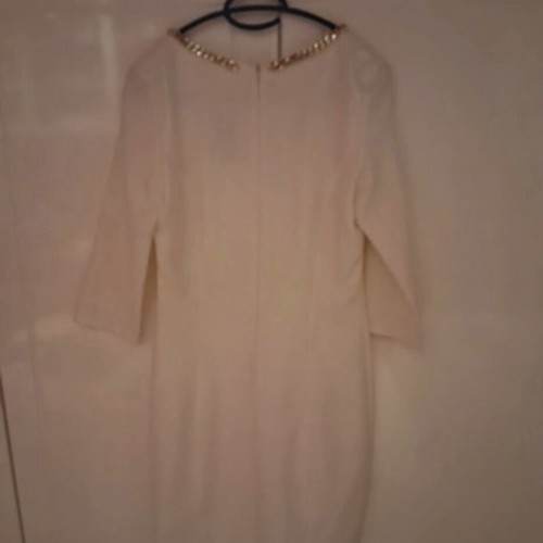 Manolo dress, small, ecru with gold chain neckline