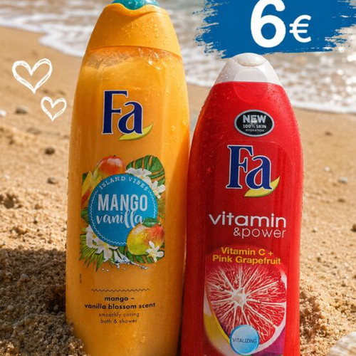 Fa shower gels new, pack of 2, 750ml total