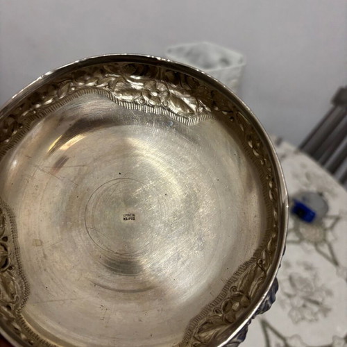 Handmade silver-plated fondue pot with carved details like new
