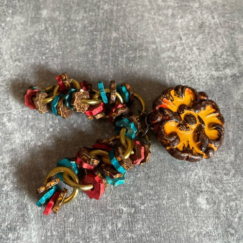 Handmade wooden earring multicolored used