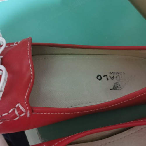 Red women's driving shoes with white decoration