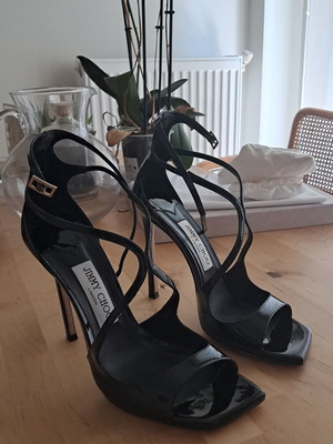 Jimmy Choo Azia 110 black patent leather sandals, size 38