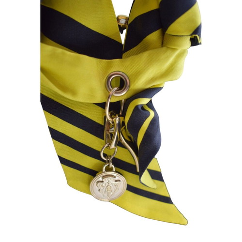 Gucci Twilly yellow black striped silk scarf choker bag charm