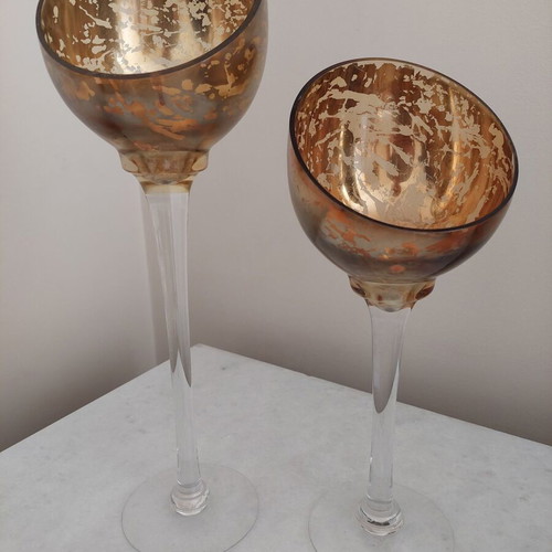 Crackle Metallic Candle Holder Set like new
