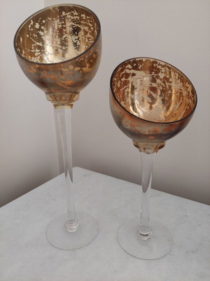 Crackle Metallic Candle Holder Set like new