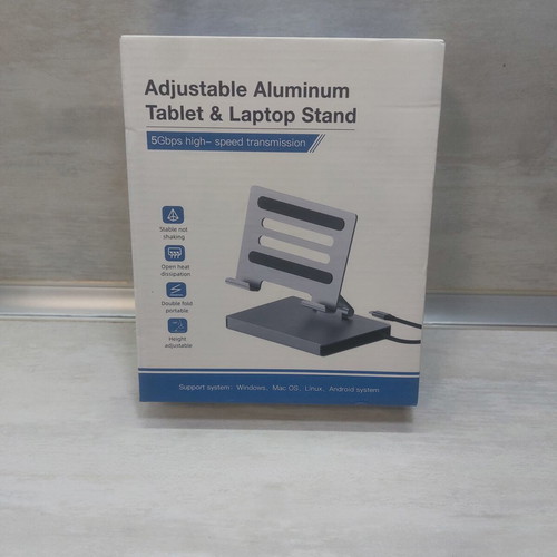Aluminum Laptop and Tablet Stand with 9-in-1 USB-C Docking Station, 4K 60Hz, 100W Power Delivery