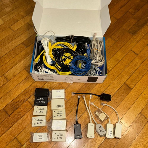 Mega lot of new Ethernet cables RJ45, telephone cables, VDSL/ADSL splitters and filters