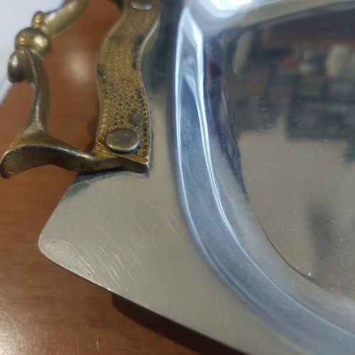 Vintage stainless steel serving tray used, year 1950