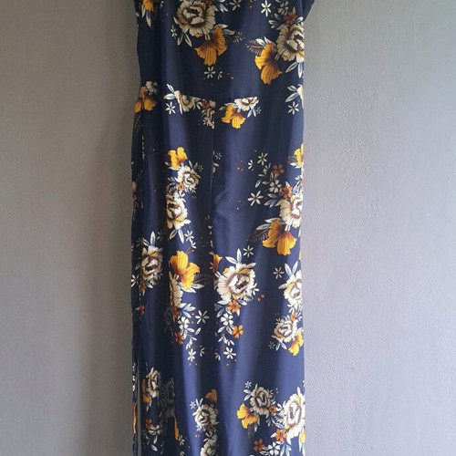 Sleeveless V-Neck Wide Leg Jumpsuit new, navy blue with floral patterns