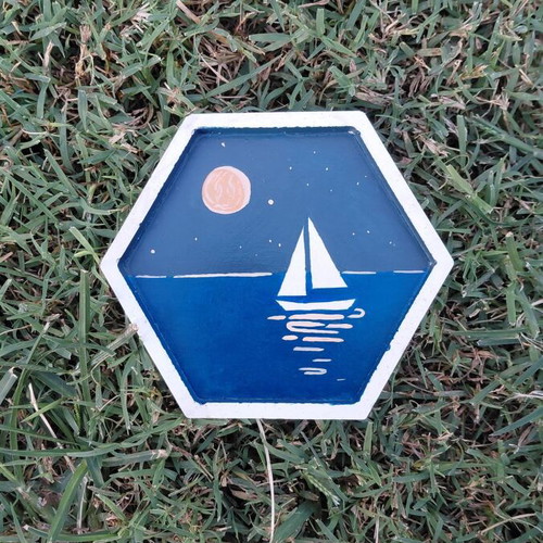 Handmade painted plaster coaster