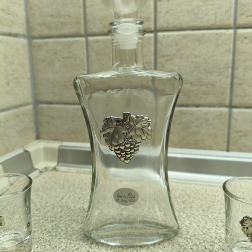 Tsikoudia set silver no 925 with carafe and 6 shot glasses like new