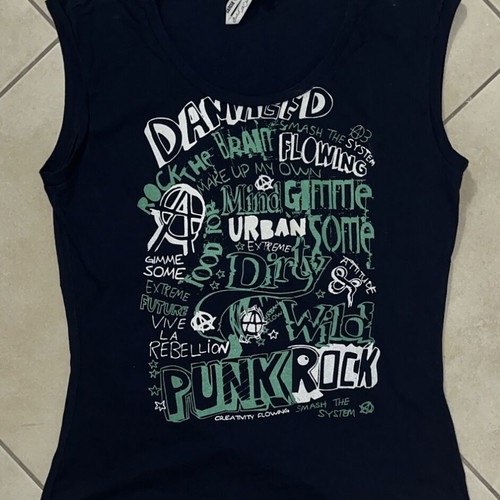 Garcia Women Tank Top Navy Blue Punk Rock Graphic Print Size XL like new