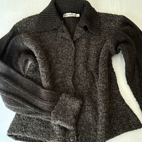Wool cardigan women with collar like new, black and gray, size L