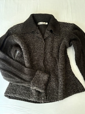 Wool cardigan women with collar like new, black and gray, size L