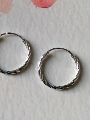 Silver 925 twisted hoop earrings rhodium plated new 20 mm