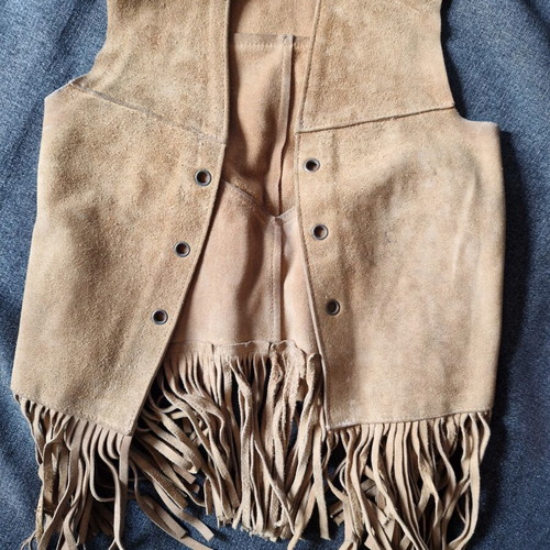 Genuine Leather Coat small, used, beige with fringes