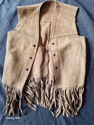 Genuine Leather Coat small, used, beige with fringes
