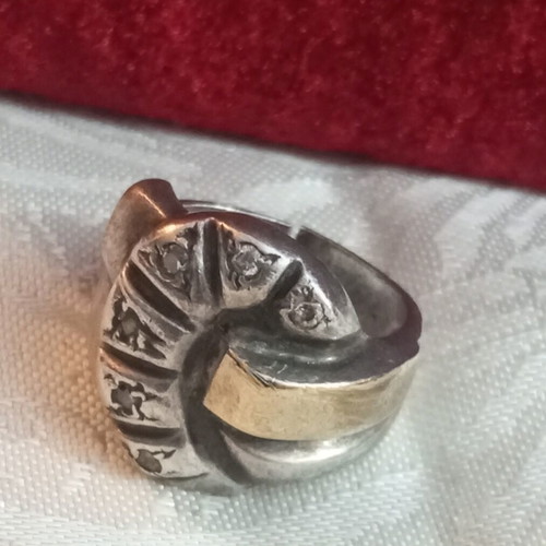 Silver-gold ring 950 585 with diamonds used