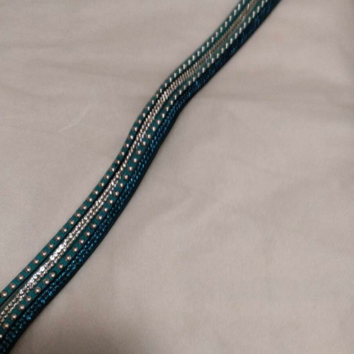 Teal Faux Leather Bracelet with Silver Studded Details, New