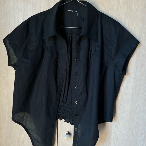 Black shirt blouse like new, cotton, front tie