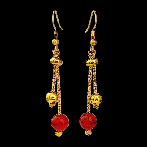 Cherry earrings new stainless steel with red chaoite stones