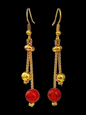 Cherry earrings new stainless steel with red chaoite stones