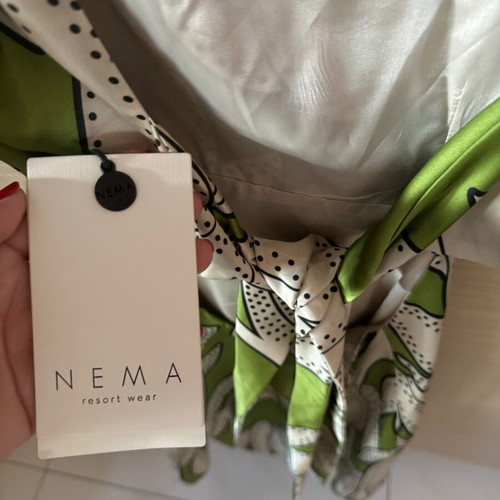 Nema dress new, green with puff sleeves