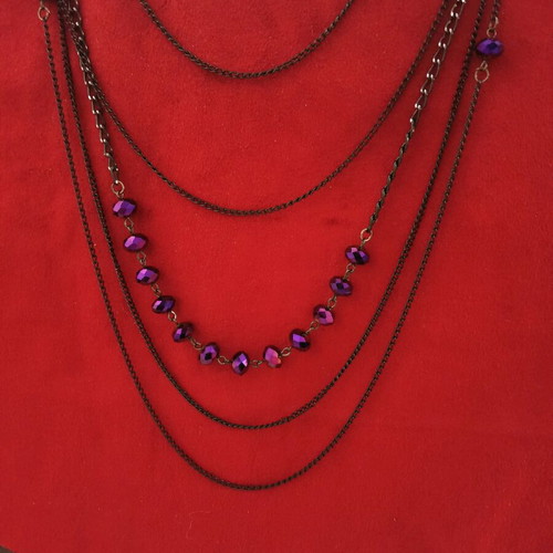 Long necklace new with black chains and purple crystals