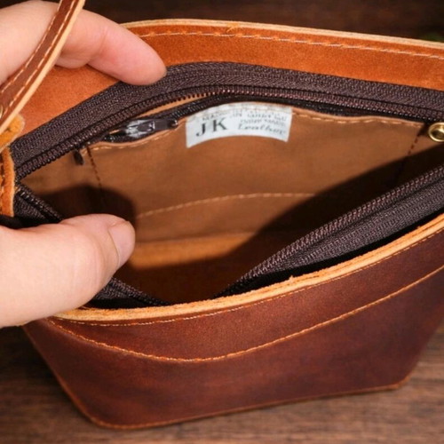 Leather shoulder bag new, brown, Greek made