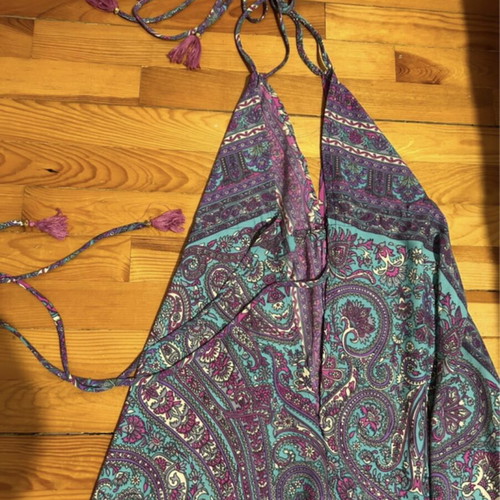Boho maxi dress purple queen with halter neckline and paisley pattern like new