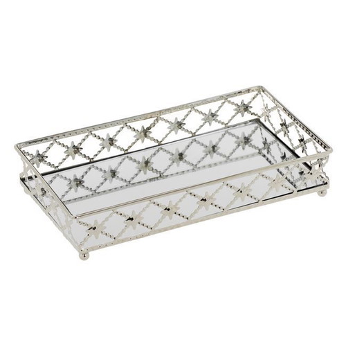 Candle holder rectangular tray with mirror and silver railing