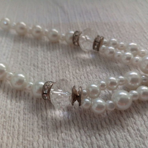 Pearl necklace used, white bayadere, faux bijoux