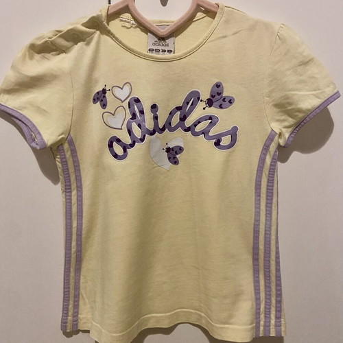 Adidas kids' t-shirt used, yellow with lilac details