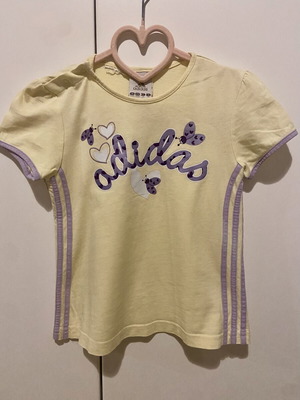 Adidas kids' t-shirt used, yellow with lilac details