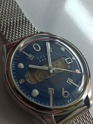Slava men's automatic watch new, blue dial, stainless steel