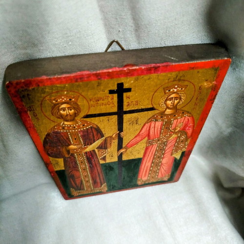 Handmade icon of Saints Constantine and Helen used