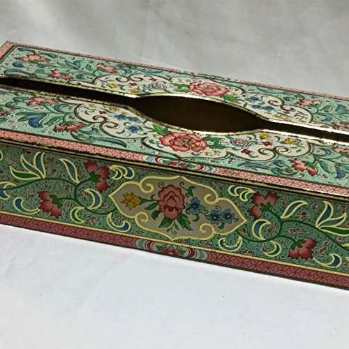 Vintage metal tissue box holder used