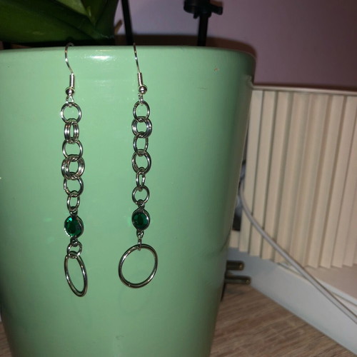 Poison Ivy handmade gothic Y2k boho earrings new, green silver