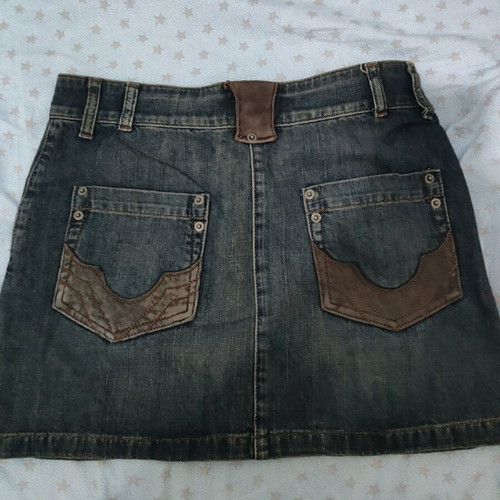 Lussile denim mini skirt like new, size 44, blue with leather details