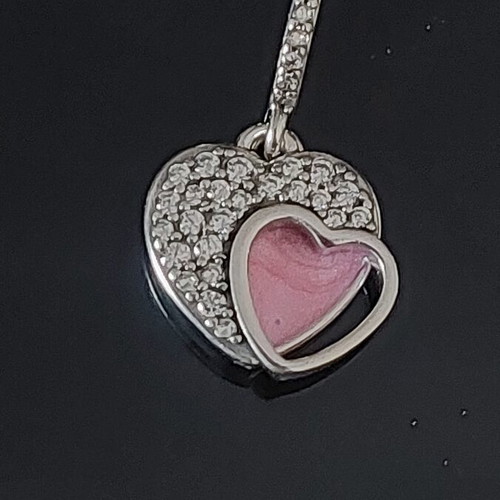 Pandora charm with two hearts, new, pink and silver